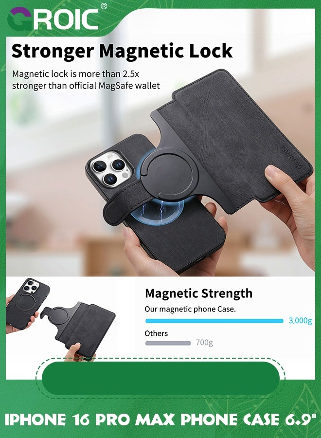 GROIC iPhone 16 Pro Max Case,Magnetic Magsafe case for iPhone 16 Pro Max, iPhone 16 Pro Max Wallet Case with Card Holder,iPhone 16 Pro Max Phone Cover,Leather Flip Folio Case  for iPhone 16 Pro Max 6.9'' - Image 3