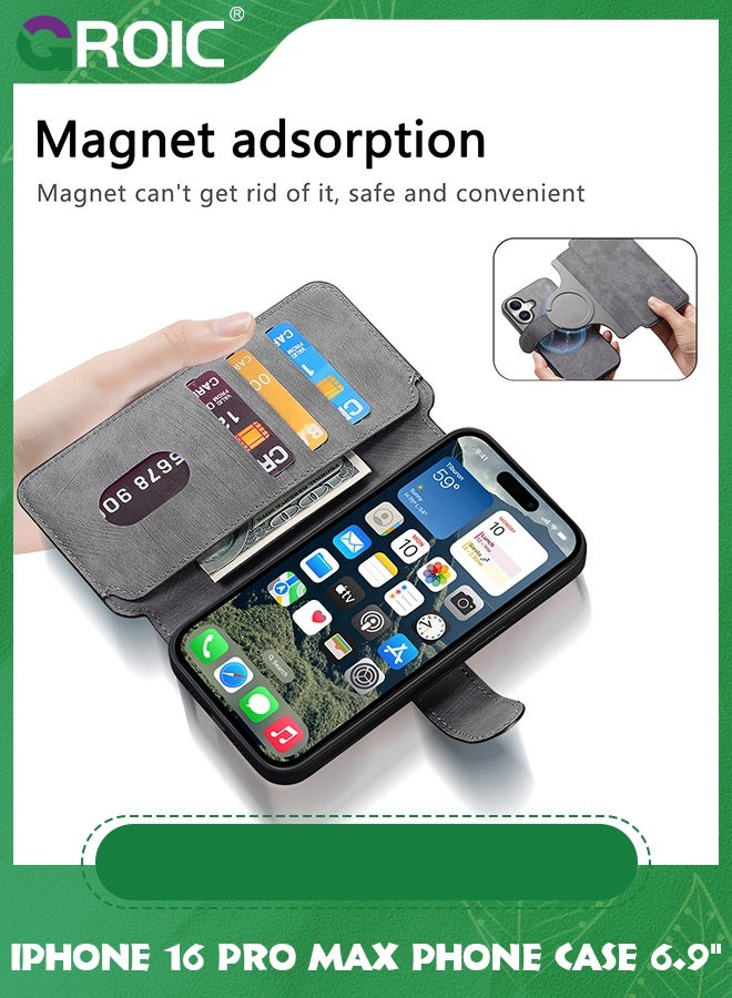 GROIC iPhone 16 Pro Max Case,Magnetic Magsafe case for iPhone 16 Pro Max, iPhone 16 Pro Max Wallet Case with Card Holder,iPhone 16 Pro Max Phone Cover,Leather Flip Folio Case  for iPhone 16 Pro Max 6.9'' - Image 5