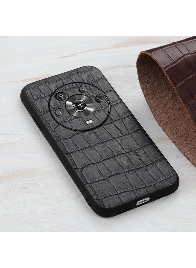 S-TOP Case For Honor Magic4 Accurate Hole Crocodile Texture Genuine Leather Phone Case - Image 3