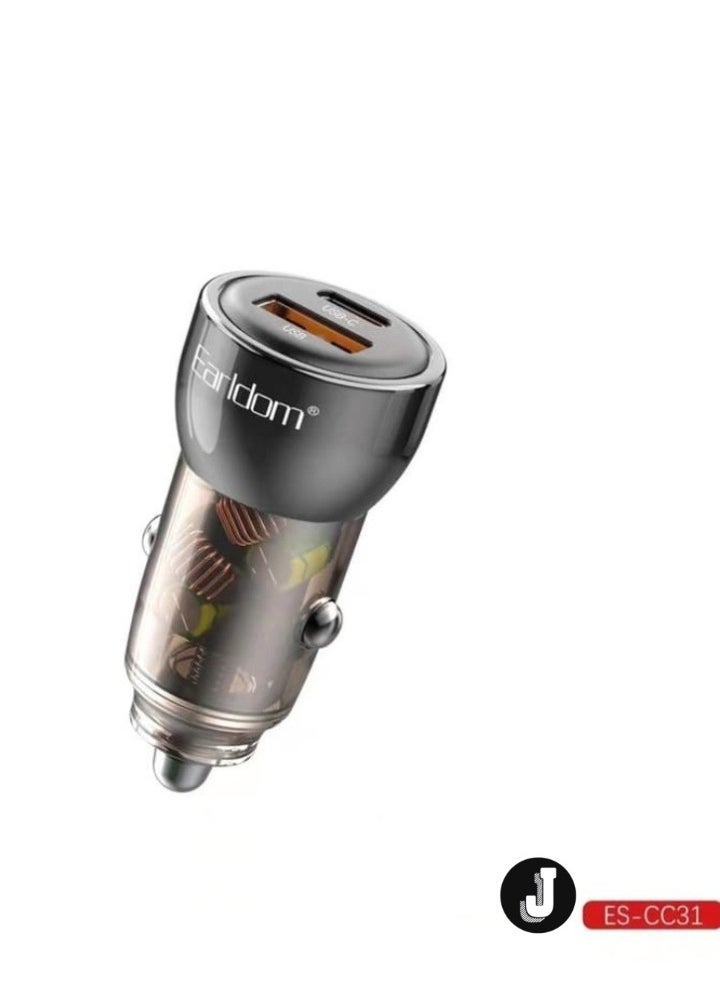 JAJEEK USB Power Supply (Auto) with Cable for Lighting – 1 USB Output + USB-C, Black - Image 1