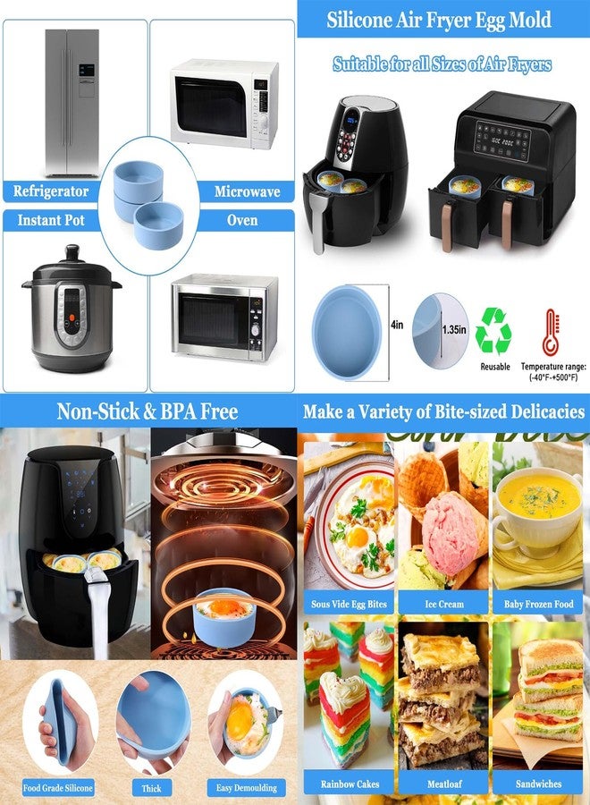 hobbyme Silicone Egg Mold for Air Fryer, 3 PCS Round Sous Vide Egg Bite Maker for Microwave, Reusable 4" Small Soft Egg Bites Pan, Home Kitchen Accessories(Blue) - Image 2