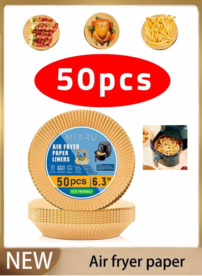 Air Fryer Disposable Paper Liner , Cooking Paper for Air Fryer, Non-Stick Air Fryer Liners, Baking Paper for Air Fryer Oil-proof, Food Grade Parchment for Baking Roasting Microwave 6.3 inch (50pcs)  - Image 1