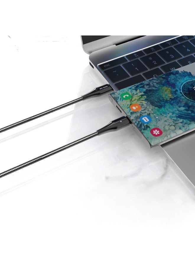 جرين ليون كابل USB-C إلى USB-C من بخرطوم معدني - 1 متر، طاقة 60 وات، شحن سريع ونقل بيانات - فضي - Image 2