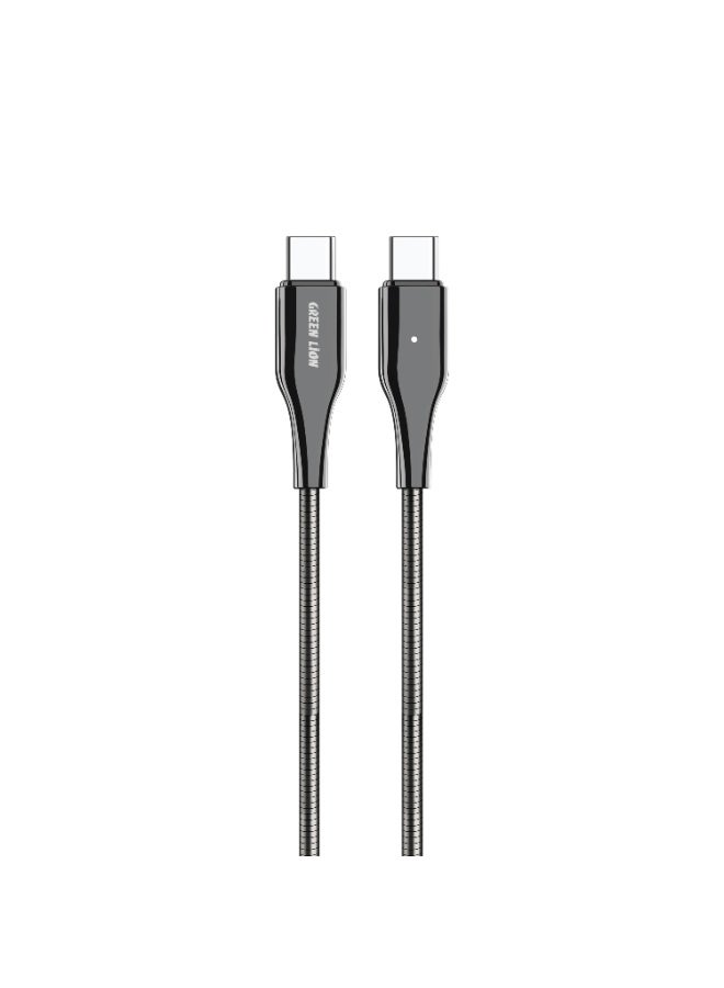جرين ليون كابل USB-C إلى USB-C من بخرطوم معدني - 1 متر، طاقة 60 وات، شحن سريع ونقل بيانات - فضي - Image 1