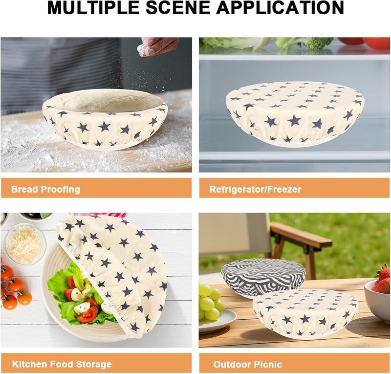 BERBAM Reusable Bowl Covers for Bread Proofing（2 Large）- Cotton Beeswax Bowl Covers Reusable with Elastic Rim, Sourdough Bowl Cover for Food Storage and Food Preservation (10INCH) (star) - Image 5