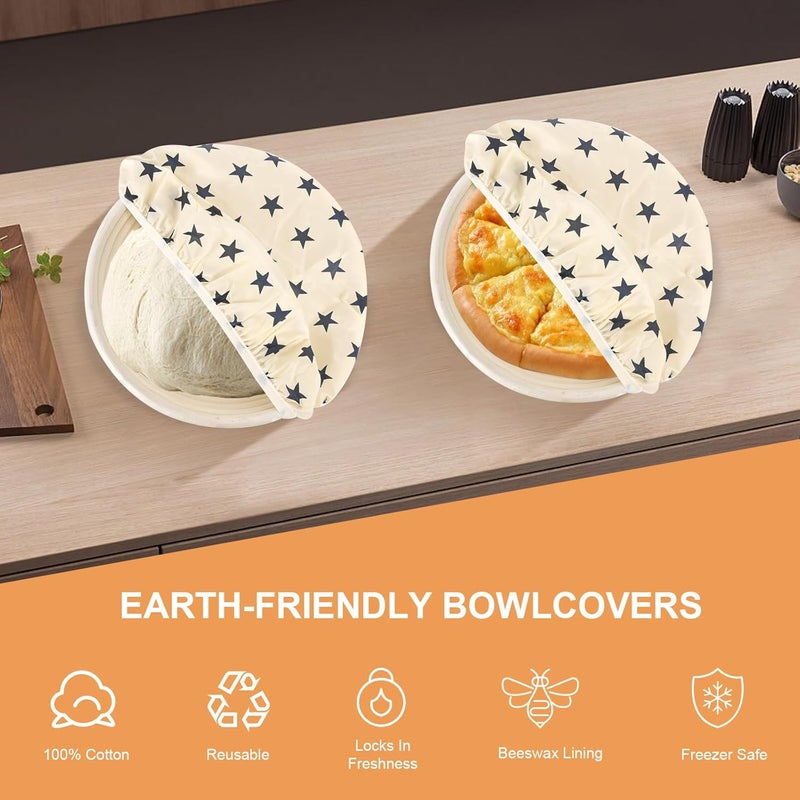BERBAM Reusable Bowl Covers for Bread Proofing（2 Large）- Cotton Beeswax Bowl Covers Reusable with Elastic Rim, Sourdough Bowl Cover for Food Storage and Food Preservation (10INCH) (star) - Image 3