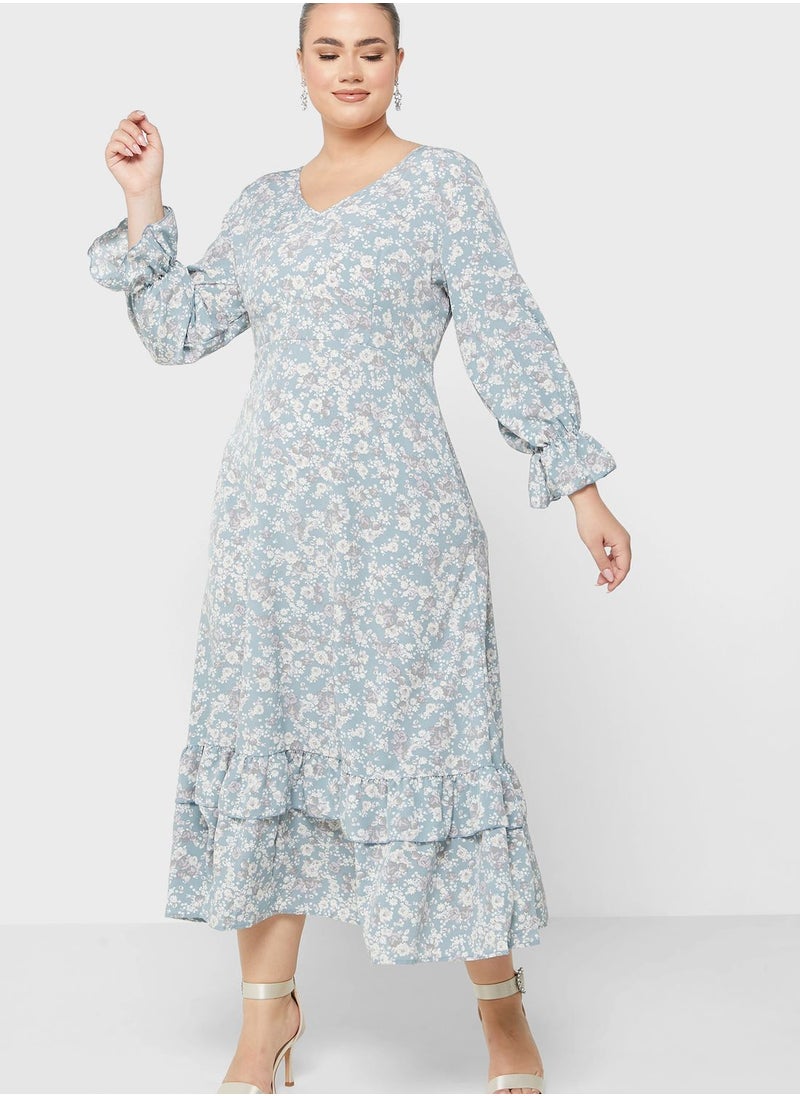 Ella Plus - Frill Hem Detail Cuff Sleeve Dress - Image 1