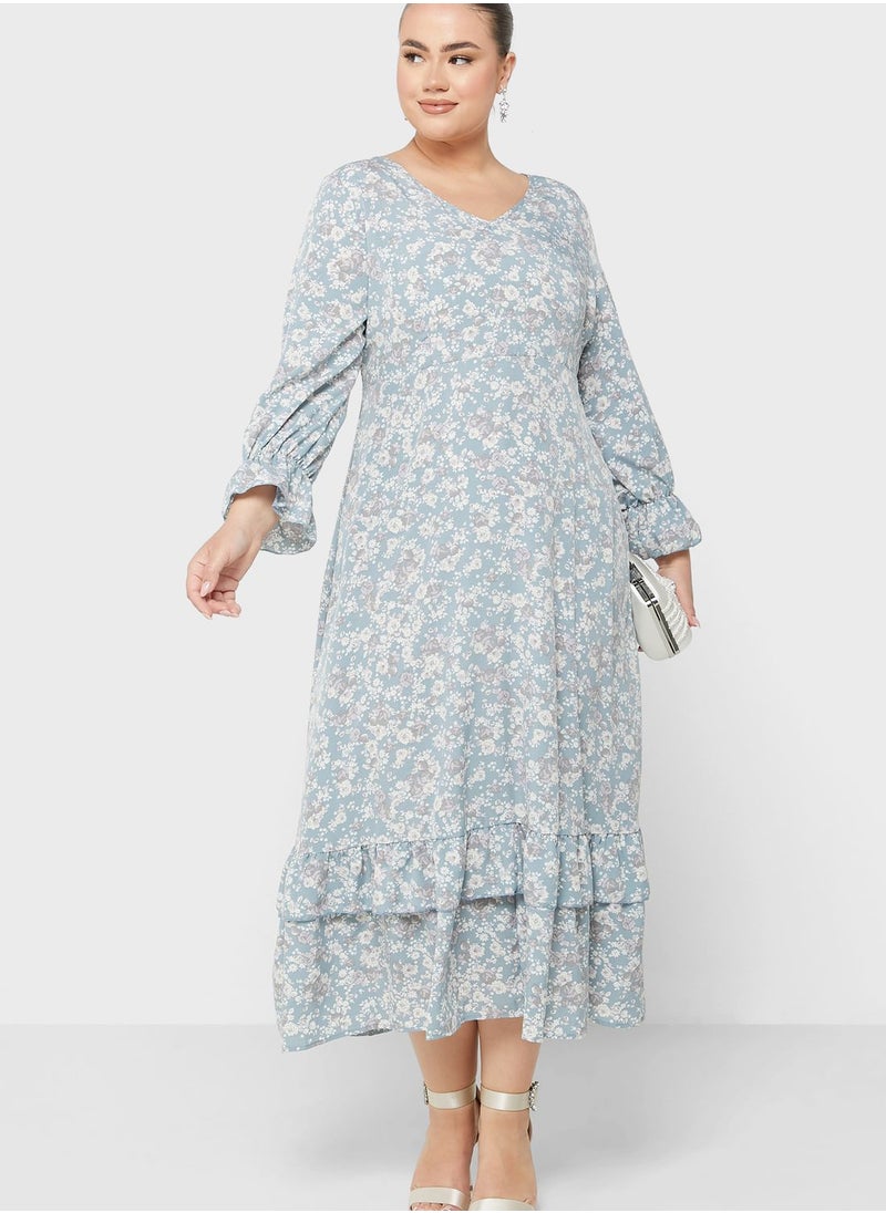 Ella Plus - Frill Hem Detail Cuff Sleeve Dress - Image 1
