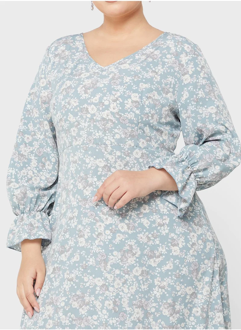 Ella Plus Frill Hem Detail Cuff Sleeve Dress
