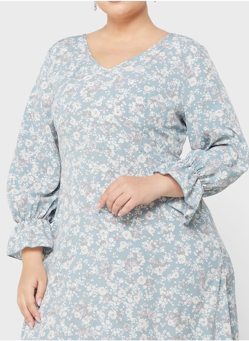 Ella Plus - Frill Hem Detail Cuff Sleeve Dress - Image 1