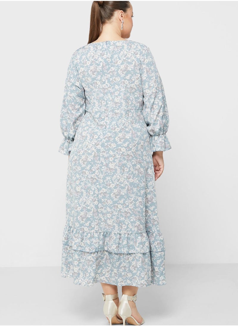 Ella Plus - Frill Hem Detail Cuff Sleeve Dress - Image 1