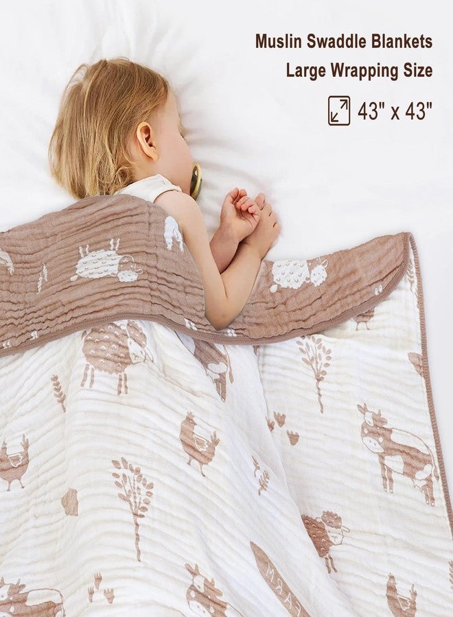 BOPRIO Ultra Soft Muslin Baby Blanket 6 Layers Neutral Swaddles Bed Blankets with Lovey Animal Design for Newborn Babies Kids Toddlers 43 x 43 Inch (Brown Woodland) - Image 4