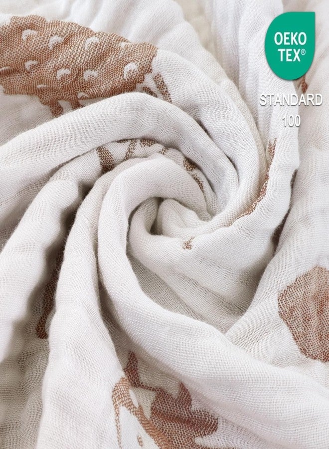 BOPRIO Ultra Soft Muslin Baby Blanket 6 Layers Neutral Swaddles Bed Blankets with Lovey Animal Design for Newborn Babies Kids Toddlers 43 x 43 Inch (Brown Woodland) - Image 2