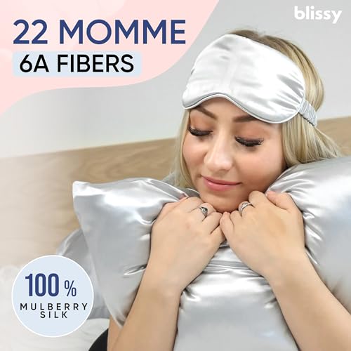 Blissy Silk Pillowcase - 100% Pure Mulberry Silk - 22 Momme 6A High-Grade Fibers - Silk Pillow Cover for Hair & Skin - Regular, Queen & King (Silver, Queen) - Image 2