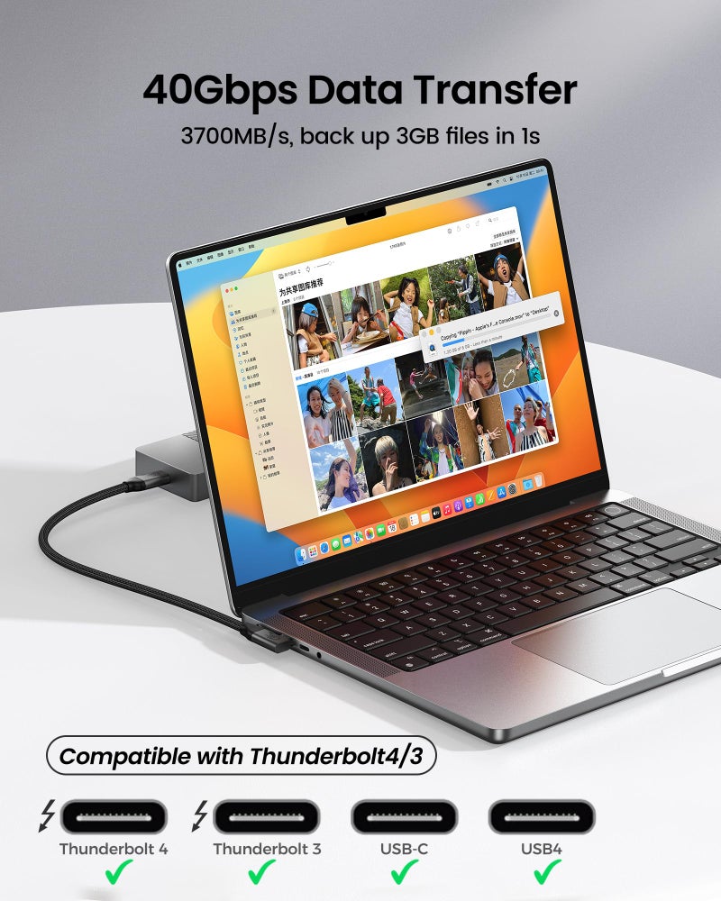 Silkland Right Angle USB 4 Cable for Thunderbolt 4 [3.3FT/1M], 40Gbps Data Sync, 8K/5K@60Hz, 240W Fast Charging, 90 Degree USB C Thunderbolt Cable, Compatible for MacBook, iPhone 17, iPad, SSD, Dock - Image 2
