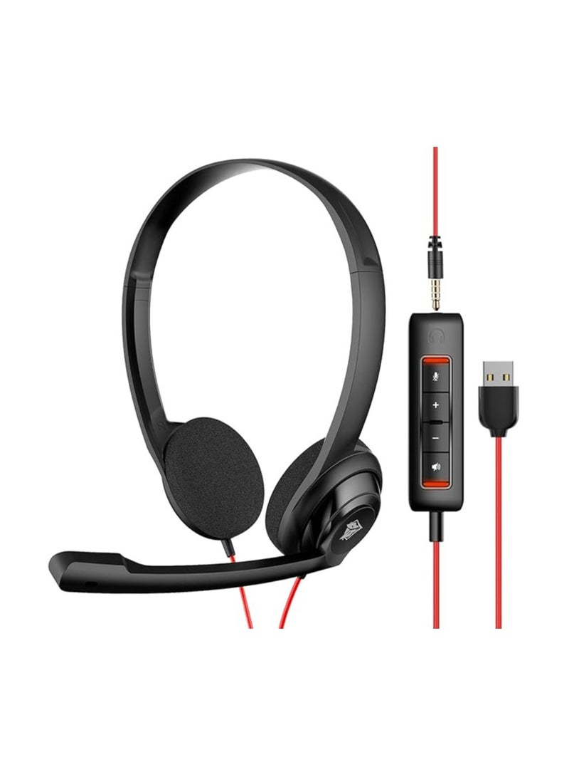 NUBWO NUBWO HW02 USB Computer Headset with Clear Chat Microphone, Lightweight On-Ear Wired Headset for MS Teams, Skype, Webinars, Call Center and More (Black)  - Image 1
