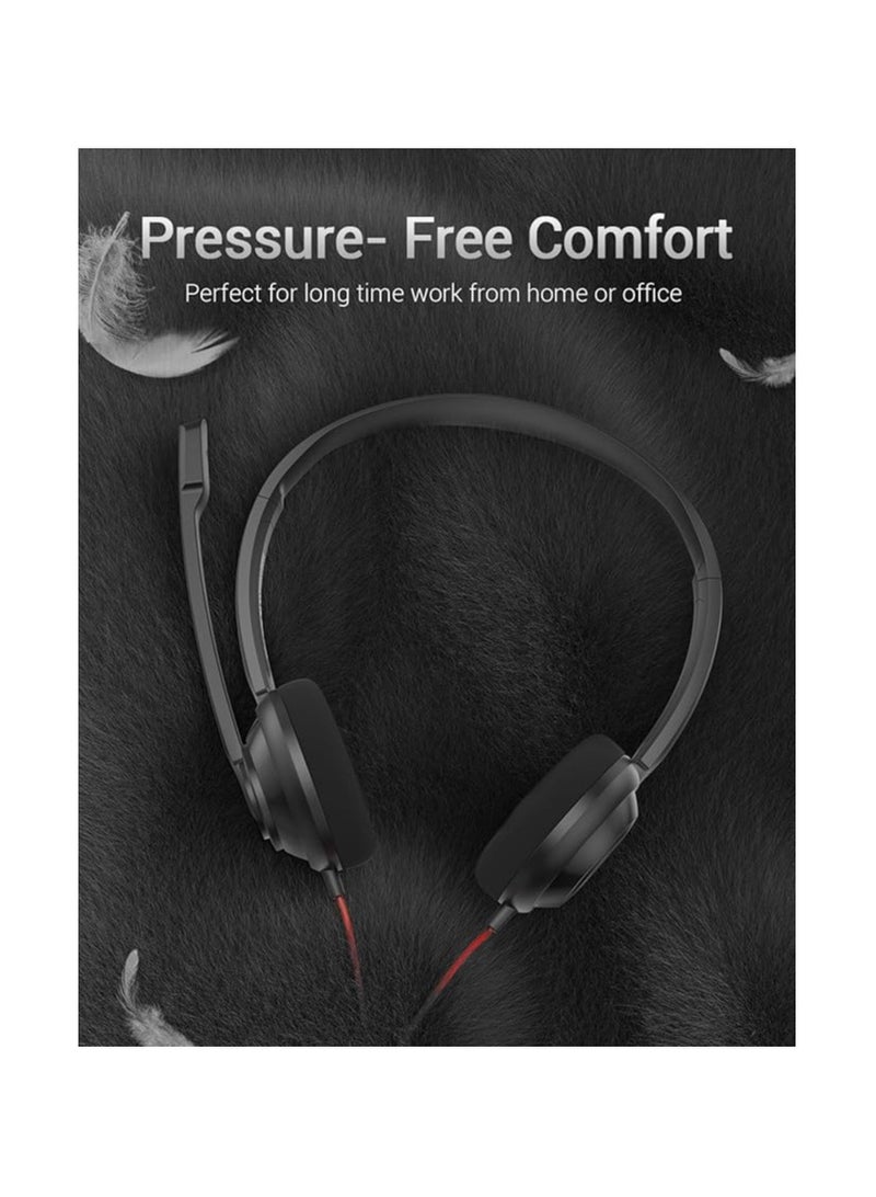 NUBWO NUBWO HW02 USB Computer Headset with Clear Chat Microphone, Lightweight On-Ear Wired Headset for MS Teams, Skype, Webinars, Call Center and More (Black)  - Image 4