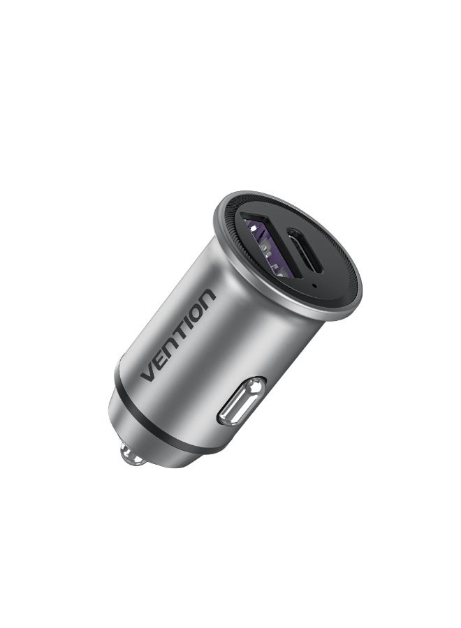 VENTION Two-Port USB A+C(30+30) Car Charger Gray Mini Style Aluminium Alloy Type Model # FFFH0 - Image 1