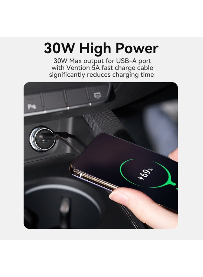 VENTION Two-Port USB A+C(30+30) Car Charger Gray Mini Style Aluminium Alloy Type Model # FFFH0 - Image 5