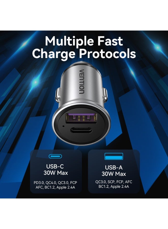 VENTION Two-Port USB A+C(30+30) Car Charger Gray Mini Style Aluminium Alloy Type Model # FFFH0 - Image 3