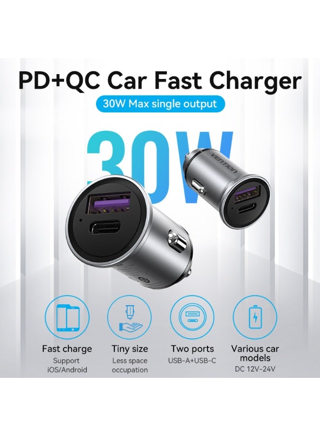VENTION Two-Port USB A+C(30+30) Car Charger Gray Mini Style Aluminium Alloy Type Model # FFFH0 - Image 2