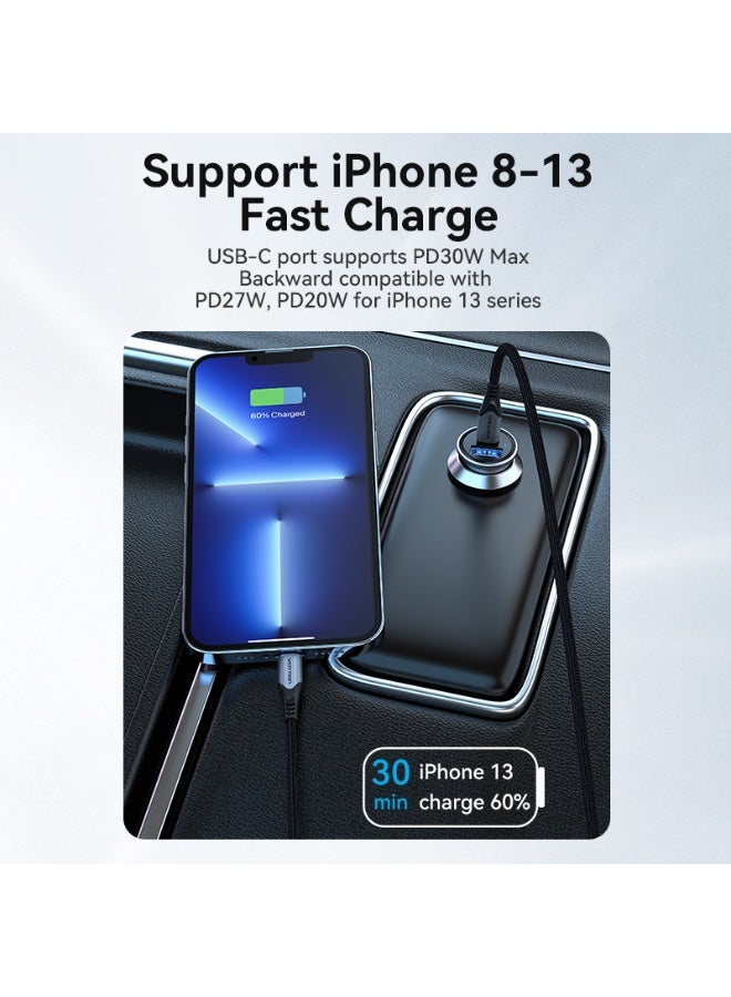 VENTION Two-Port USB A+C(30+30) Car Charger Gray Mini Style Aluminium Alloy Type Model # FFFH0 - Image 4