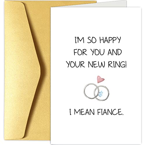 Chenive Funny Engagement Congratulations Card, Wedding Greeting Card, Bridal Shower Card, I'm So Happy for You and Your New Ring I Mean Fiance - Image 1