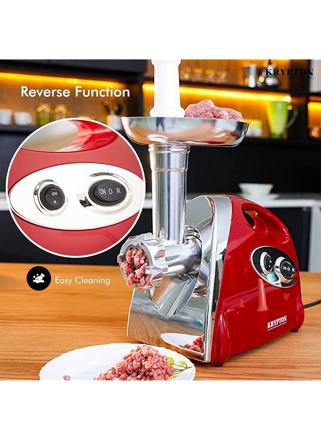 KRYPTON Meat Grinder Electric Meat Mincer With Reverse Function 2000W 3 Metal Cutting Plates Accessories Metal Gears Stainless Steel Blade Suitable For Cutting Cheese Veg Meat  - Image 5