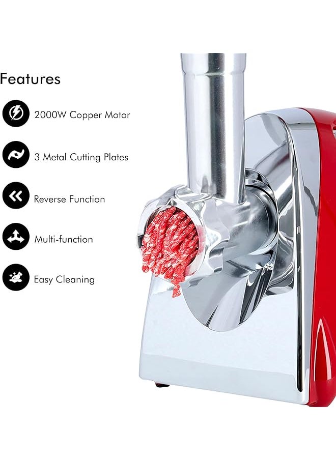 KRYPTON Meat Grinder Electric Meat Mincer With Reverse Function 2000W 3 Metal Cutting Plates Accessories Metal Gears Stainless Steel Blade Suitable For Cutting Cheese Veg Meat  - Image 2