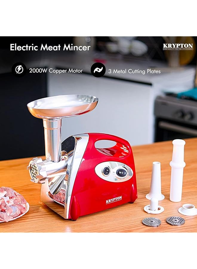 KRYPTON Meat Grinder Electric Meat Mincer With Reverse Function 2000W 3 Metal Cutting Plates Accessories Metal Gears Stainless Steel Blade Suitable For Cutting Cheese Veg Meat  - Image 3