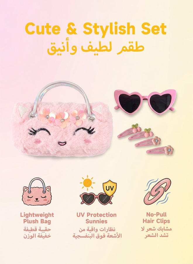 SOOO GOOD Sunglasses Set with Cute Plush Cat Glasses Case, Heart Shaped Shades and 4 Pcs Hair Clips, Fashion Party Dress Up Accessories,Suitable for Beaches, Outdoor Activities, and Parties - Image 3