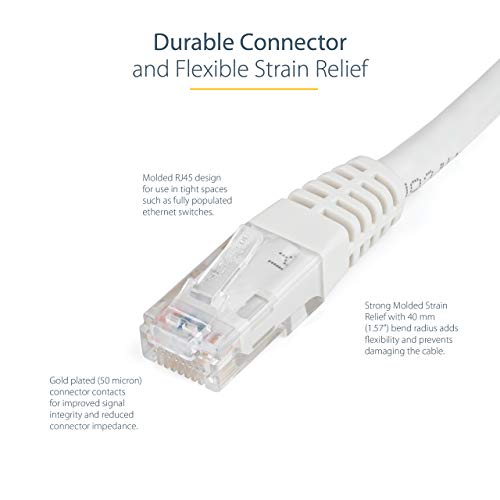 StarTech.com 8ft CAT6 Ethernet Cable - White CAT 6 Gigabit Ethernet Wire -650MHz 100W PoE++ RJ45 UTP Molded Category 6 Network/Patch Cord w/Strain Relief/Fluke Tested UL/TIA Certified (C6PATCH8WH) - Image 4