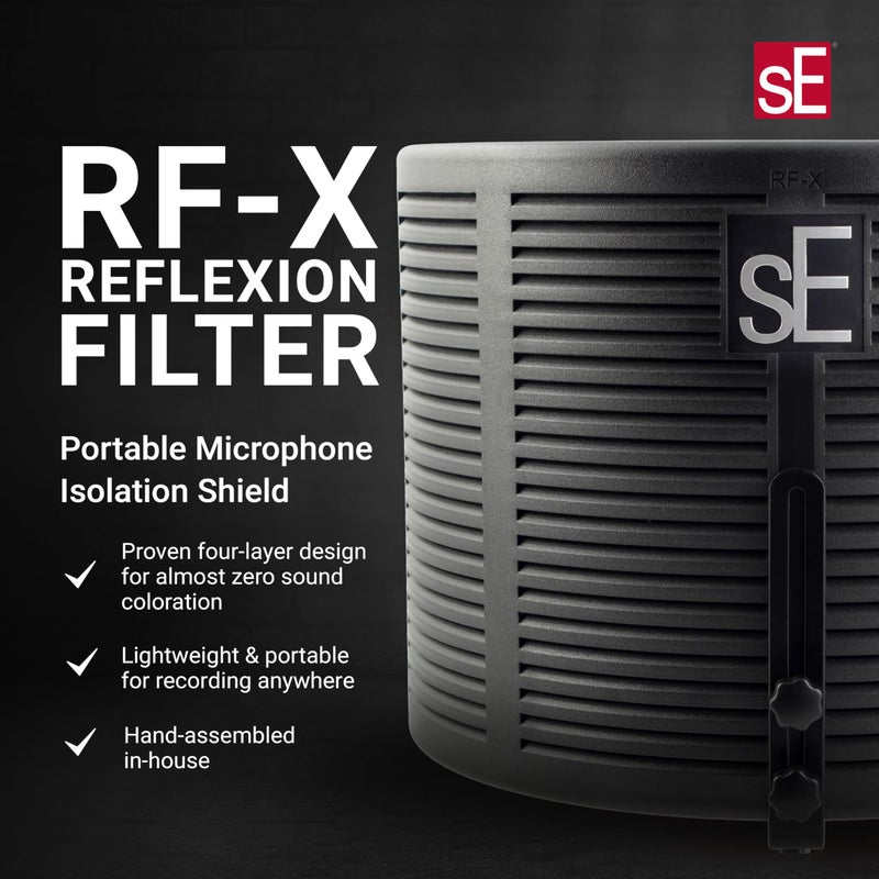 sE Electronics RF-X Reflexion Filter - Portable Microphone Isolation Shield for Recording Music, Podcasts & Voice-Overs - Four-Layer Acoustic Sound Shield for Home Recording Studio Equipment (Red) - Image 2