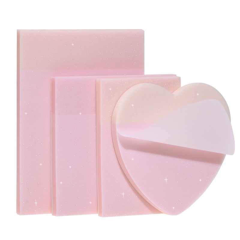 ONLYKXY 4Pack Mixed Shape Transparent Sticky Notes for Annotating,Glitter Pastel Color Waterproof Index Sticker Self-Stick Book Tabs 200Sheets Soft PET Marker Memo Pad for Home School Office (Pink) - Image 1