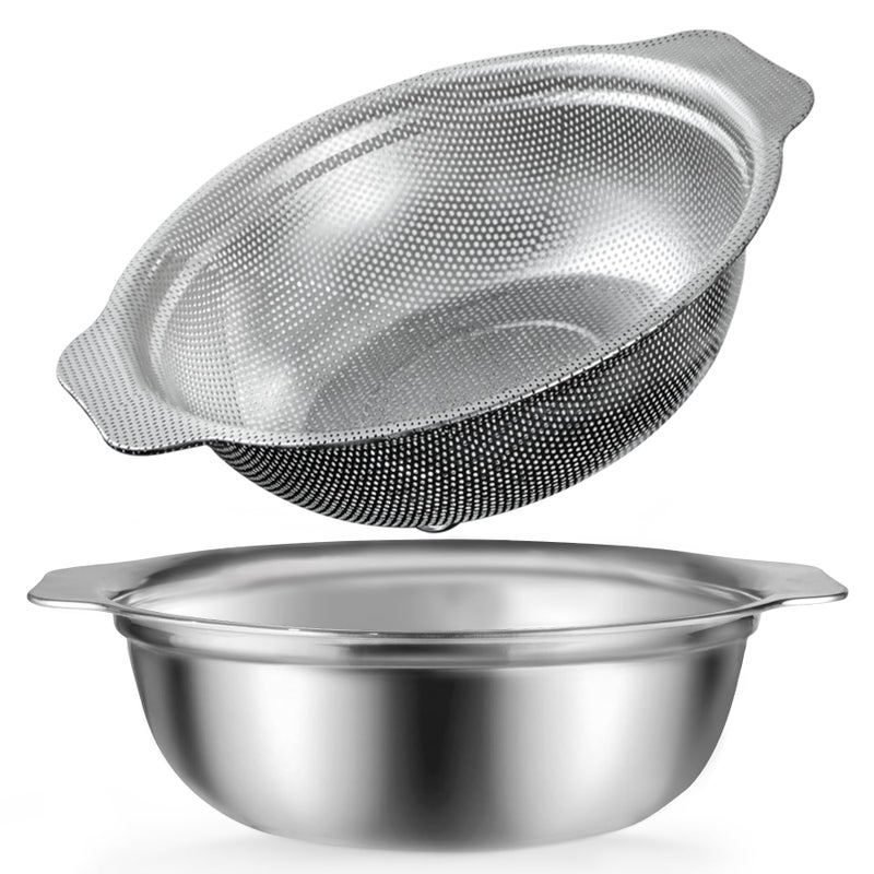 POPGRADE Stainless Steel Colander 45QT Large Capacity with Mixing Bowl Rice Washing Bowl with Strainer for Washing Vegetables Fruit Spaghetti Pasta Strainer Dishwasher Safe2PC - Image 2