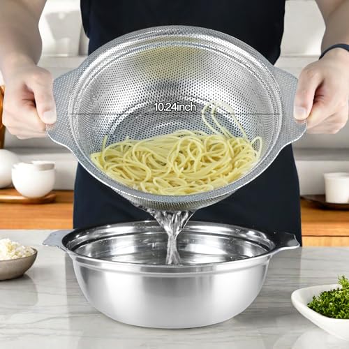POPGRADE Stainless Steel Colander 45QT Large Capacity with Mixing Bowl Rice Washing Bowl with Strainer for Washing Vegetables Fruit Spaghetti Pasta Strainer Dishwasher Safe2PC - Image 3