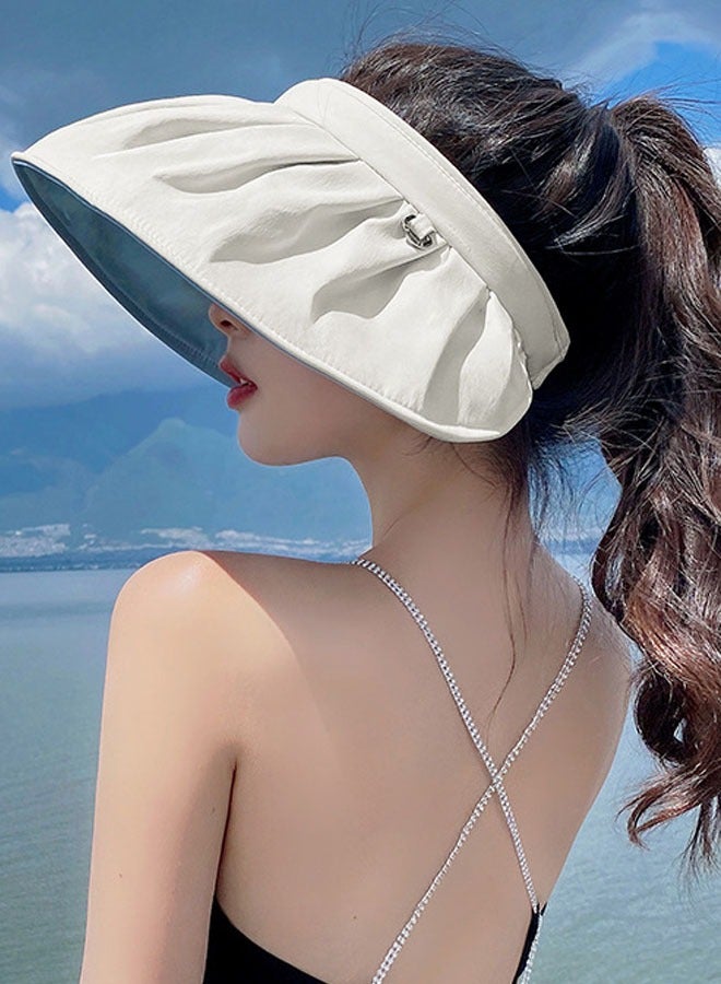 Beige Women's Summer Shell Hat Sun Hat Anti-UV Wide Brim Summer Beach Hat Women's Foldable Hat Ideal for Casual Daily Wear or Outdoor Cycling  - Image 3