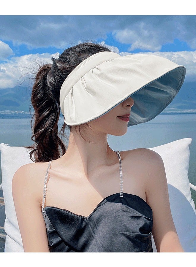 Beige Women's Summer Shell Hat Sun Hat Anti-UV Wide Brim Summer Beach Hat Women's Foldable Hat Ideal for Casual Daily Wear or Outdoor Cycling  - Image 2