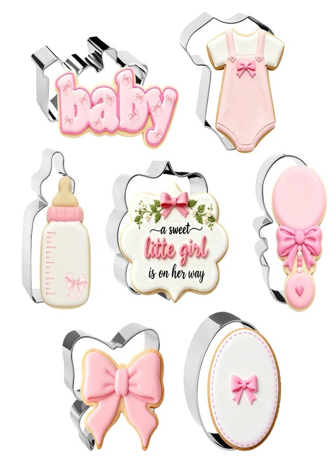 CORNER LACE 8 Pieces Bow Knot Baby Shower Cookie Cutters Set - Stainless Steel Cookie Biscuit Cutting Molds for Rattle Bottle Onesie Baby Shower Party DIY Craft Home Baking Supplies - Image 1
