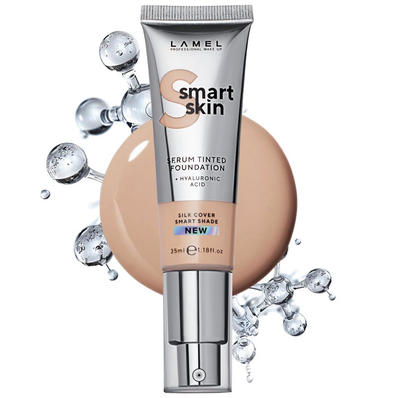 LAMEL Smartskin Serum Tinted Foundation  Hydrating  Nourishing  Hypoallergenic  SkinCaring  Color Correcting  AntiAging Formula with Hyaluronic Acid  402 118 floz