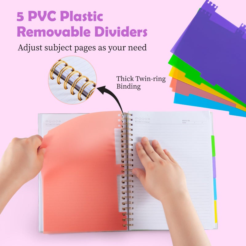 Kutoda 5 Subject Notebook for Work with Removable Dividers Tabs, Large 8.5" x 11 Spiral Lined Notebooks for School Note Taking & Organizer, A4 240 Pages College Ruled Journal for Women & Writing, Pink - Image 2
