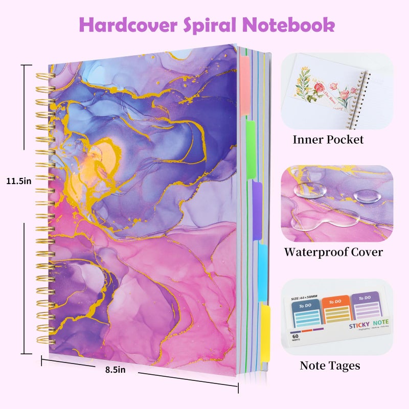 Kutoda 5 Subject Notebook for Work with Removable Dividers Tabs, Large 8.5" x 11 Spiral Lined Notebooks for School Note Taking & Organizer, A4 240 Pages College Ruled Journal for Women & Writing, Pink - Image 3