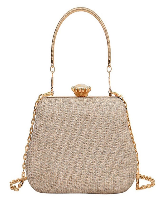 INOVERA (LABEL) Evening Clutches Purse for Women, Girls - Stylish Ladies Party Wedding Clutch with Handle -Shoulder Sling Chain (Gold) - Image 1