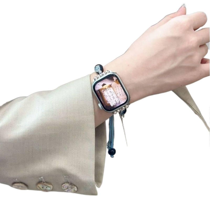 QX سوار ساعة ذكية سوار نايلون حلقي متوافق مع Apple Watch بملاءمة قابلة للتعديل وحزام بديل للاستخدام اليومي باللون أزرق قابل للتعديل باللون الأزرق - Image 4