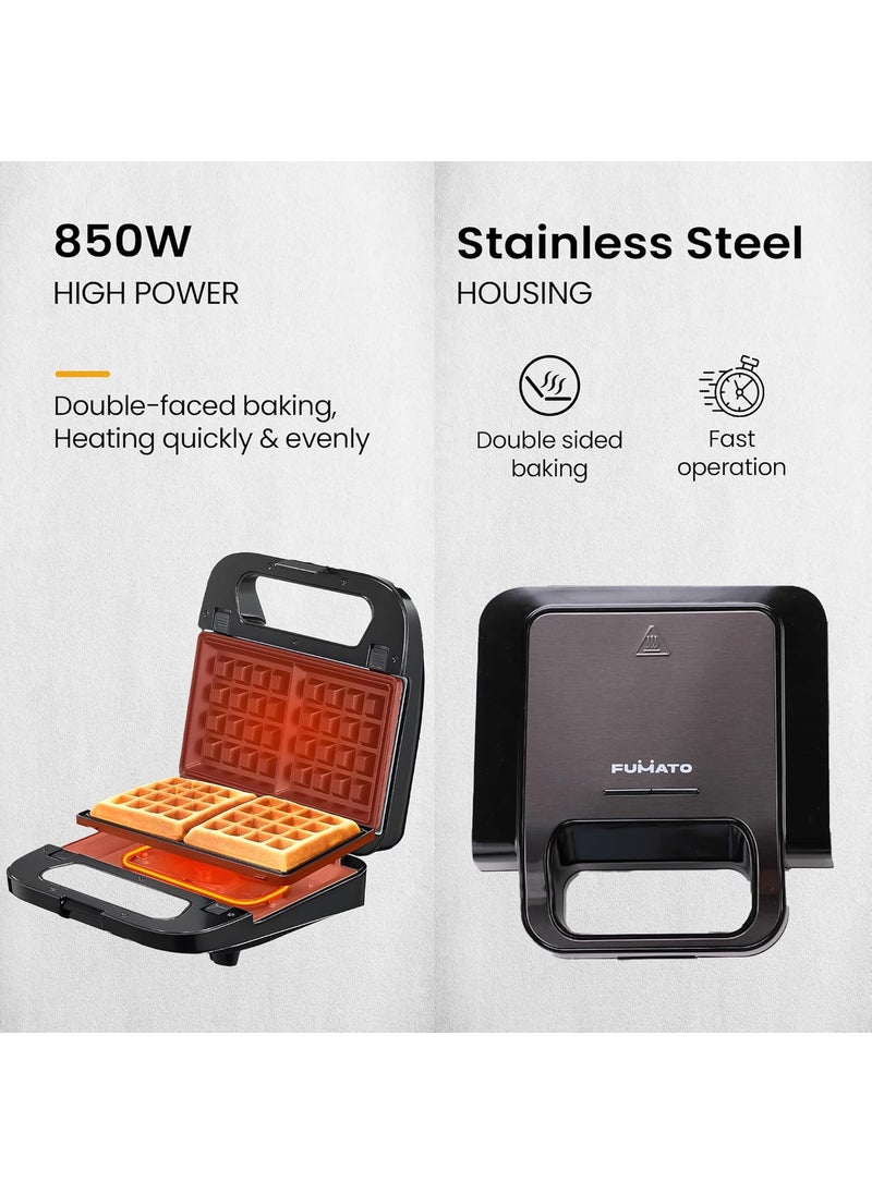 The Better Home FUMATO 2 in 1 Waffle Maker with Grill Waffle Plates 850W 2 Slice Detachable Nonstick Plates Stainless Steel Body Compact storage AntiSkid Feet Buckle Lock Black  - Image 3