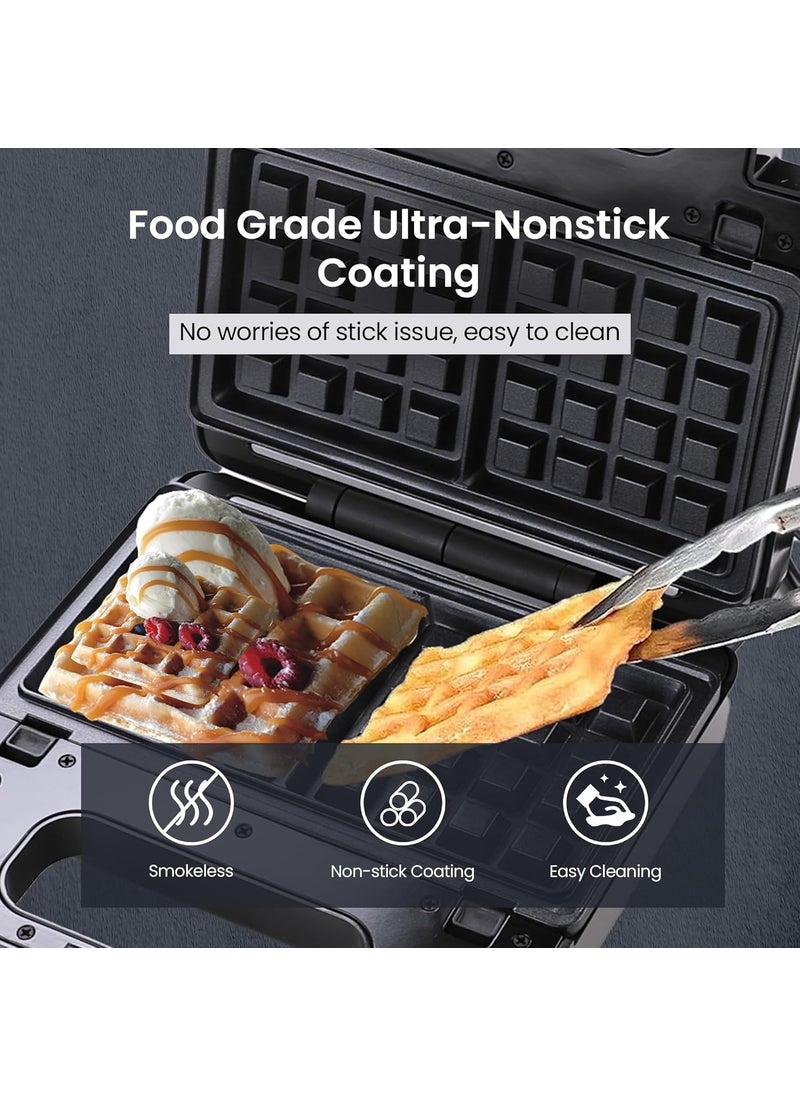 The Better Home FUMATO 2 in 1 Waffle Maker with Grill Waffle Plates 850W 2 Slice Detachable Nonstick Plates Stainless Steel Body Compact storage AntiSkid Feet Buckle Lock Black  - Image 4