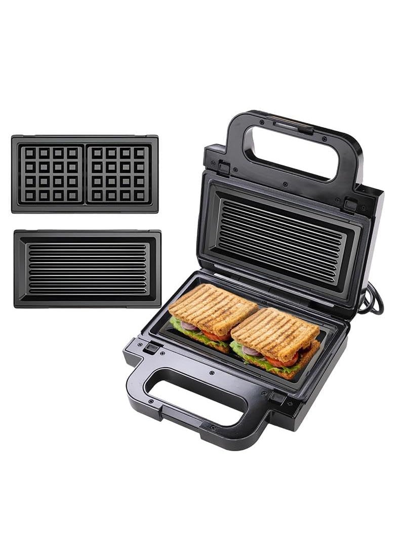 The Better Home FUMATO 2 in 1 Waffle Maker with Grill Waffle Plates 850W 2 Slice Detachable Nonstick Plates Stainless Steel Body Compact storage AntiSkid Feet Buckle Lock Black  - Image 1