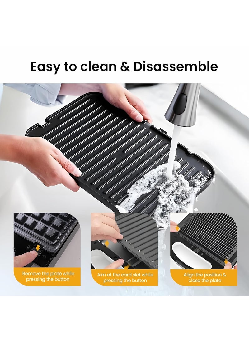 The Better Home FUMATO 2 in 1 Waffle Maker with Grill Waffle Plates 850W 2 Slice Detachable Nonstick Plates Stainless Steel Body Compact storage AntiSkid Feet Buckle Lock Black  - Image 5