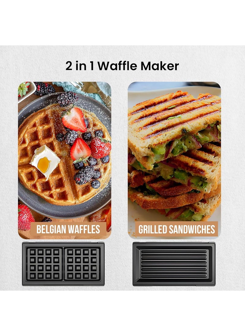 The Better Home FUMATO 2 in 1 Waffle Maker with Grill Waffle Plates 850W 2 Slice Detachable Nonstick Plates Stainless Steel Body Compact storage AntiSkid Feet Buckle Lock Black  - Image 2