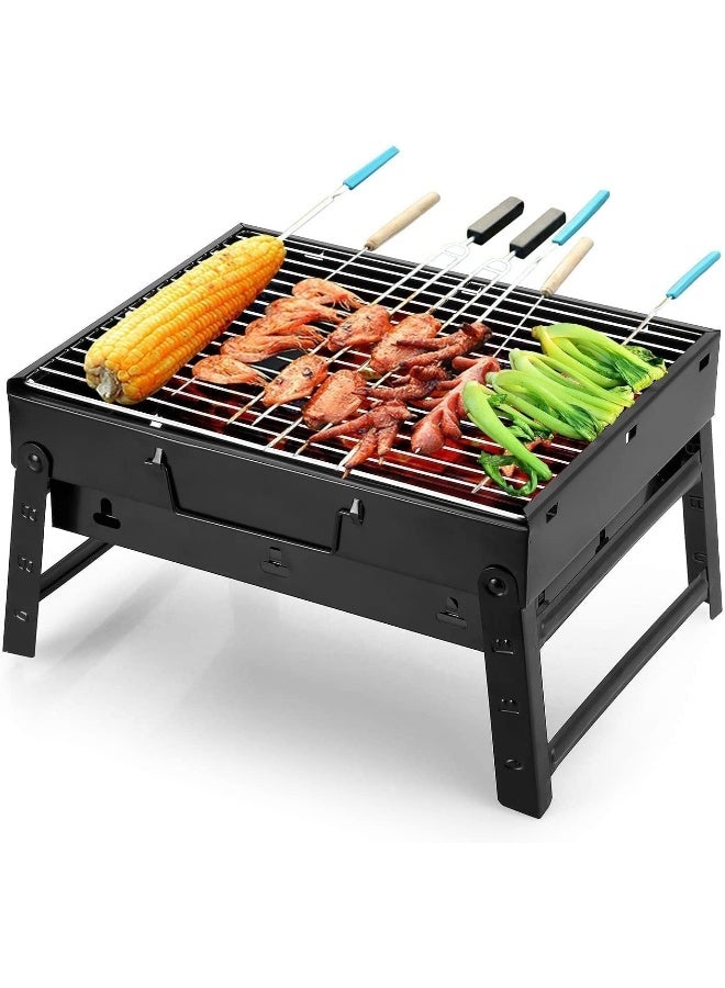 AKDC Portable BBQ Grill Folding Style Outdoor Barbeque Grilling Toaster Charcoal BBQ Oven Black Carbon Steel Outdoor Camping Hiking Trekking Use Foldable Easy to Carry Multipurpose Use - Image 1
